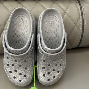 Silver crocs Big kid size 6